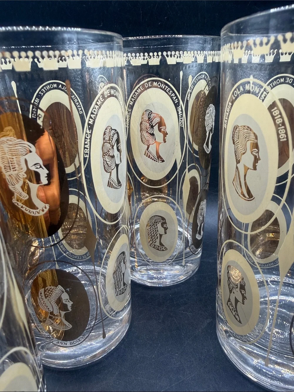 Set 4 Vintage Mid-Century Modern Courtesan / Royal Ladies Highball Glasses Cups